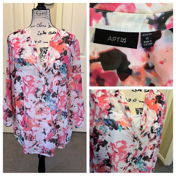 Apt 9 1X Pink Floral Blouse with cami NWOT - Picture 1 of 6